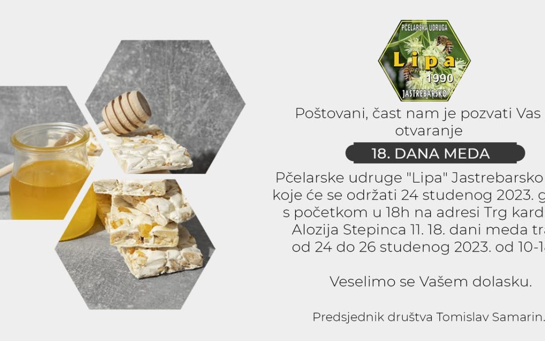 Pridružite nam se na Danima meda u Jastrebarskom… Nabavite svoju dozu pčelinjih proizvoda…